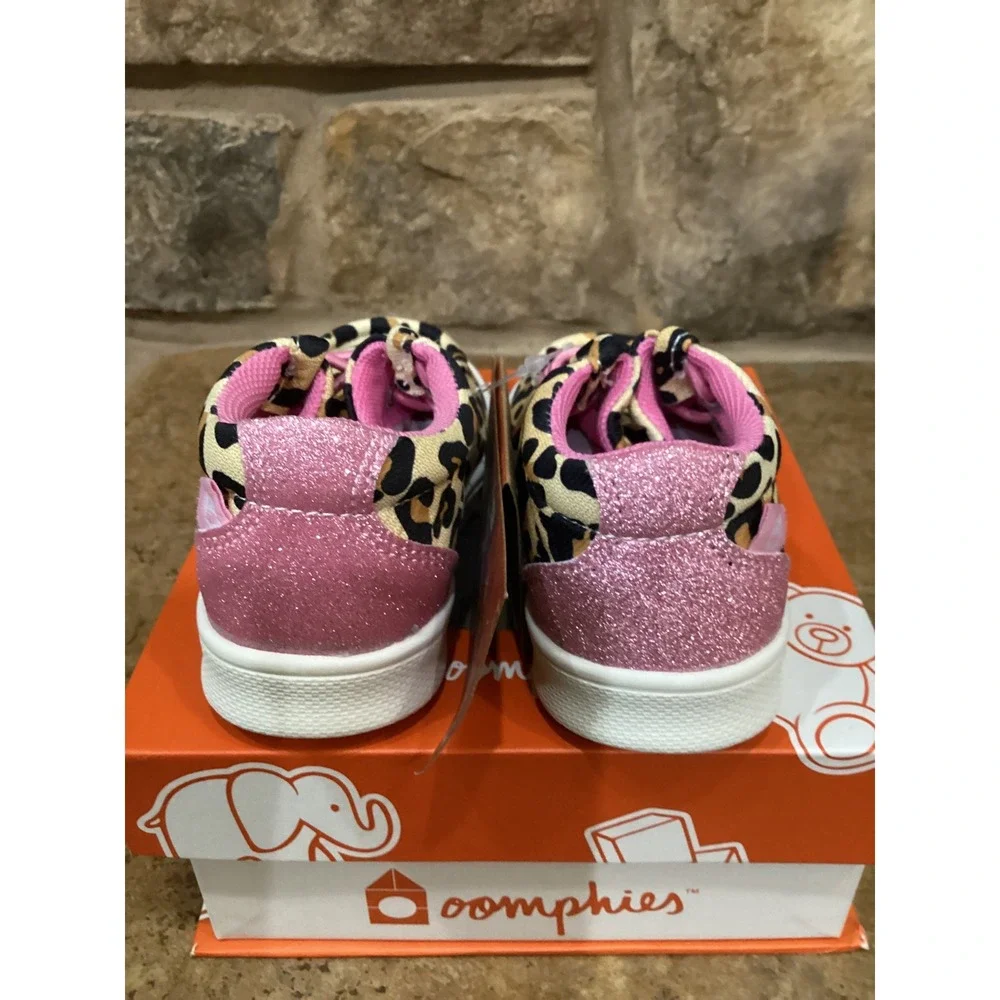 Oomphies Parker Crib Girls Cheetah Print Pink Glitter Shoes Toddler Size 4T New